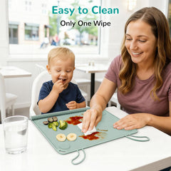 DZDOV roll-up placemat fits in a diaper bag for easy travel.