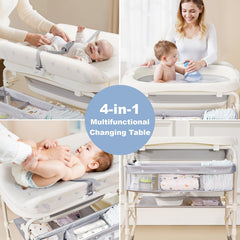 DZMDIP adjustable-height stand supports growing babies during bath and dressing.