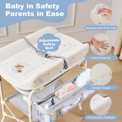DZMDIP baby changing station with smooth wheels for easy room-to-room movement.