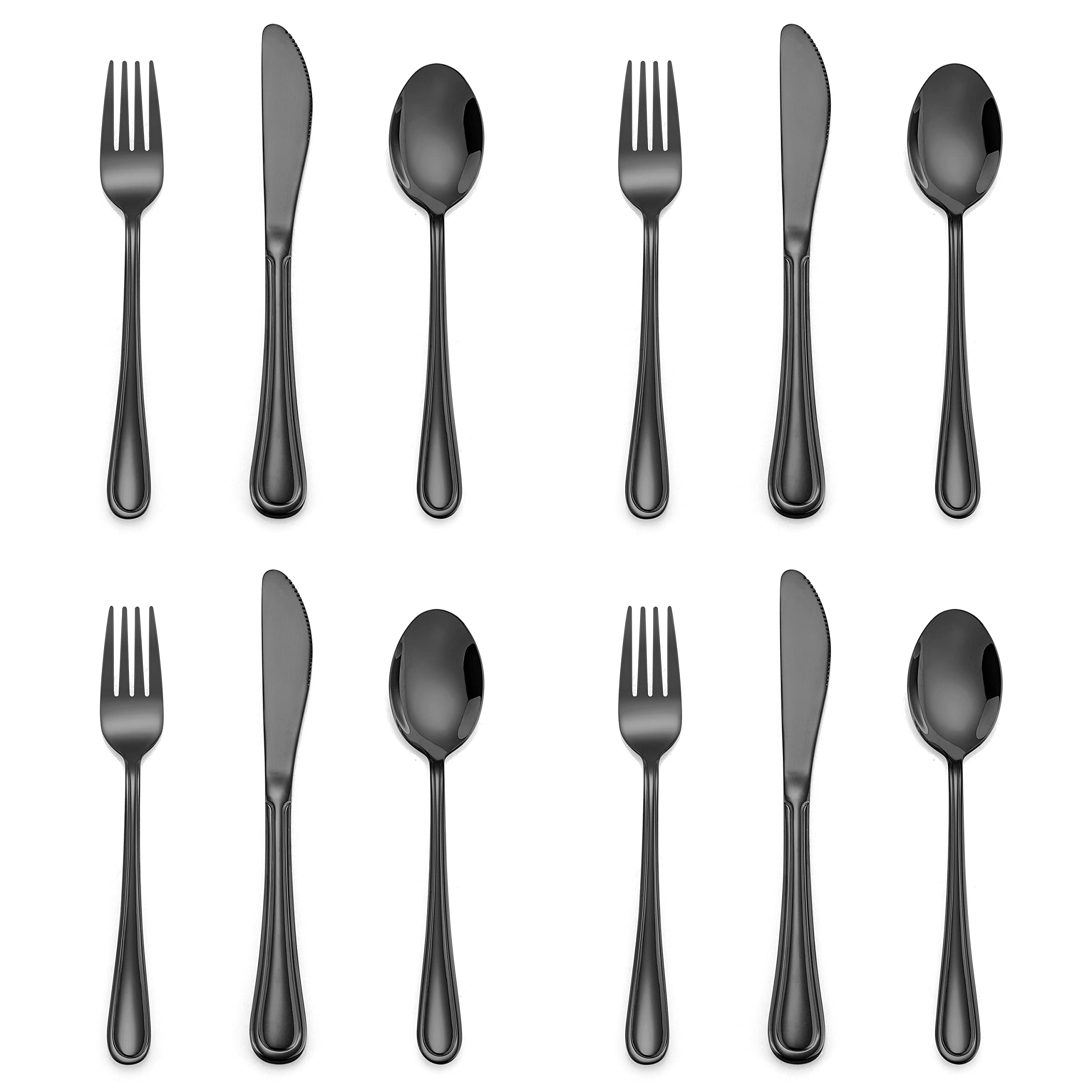 E-far 12-piece black kids silverware set packaged for gifting and storage