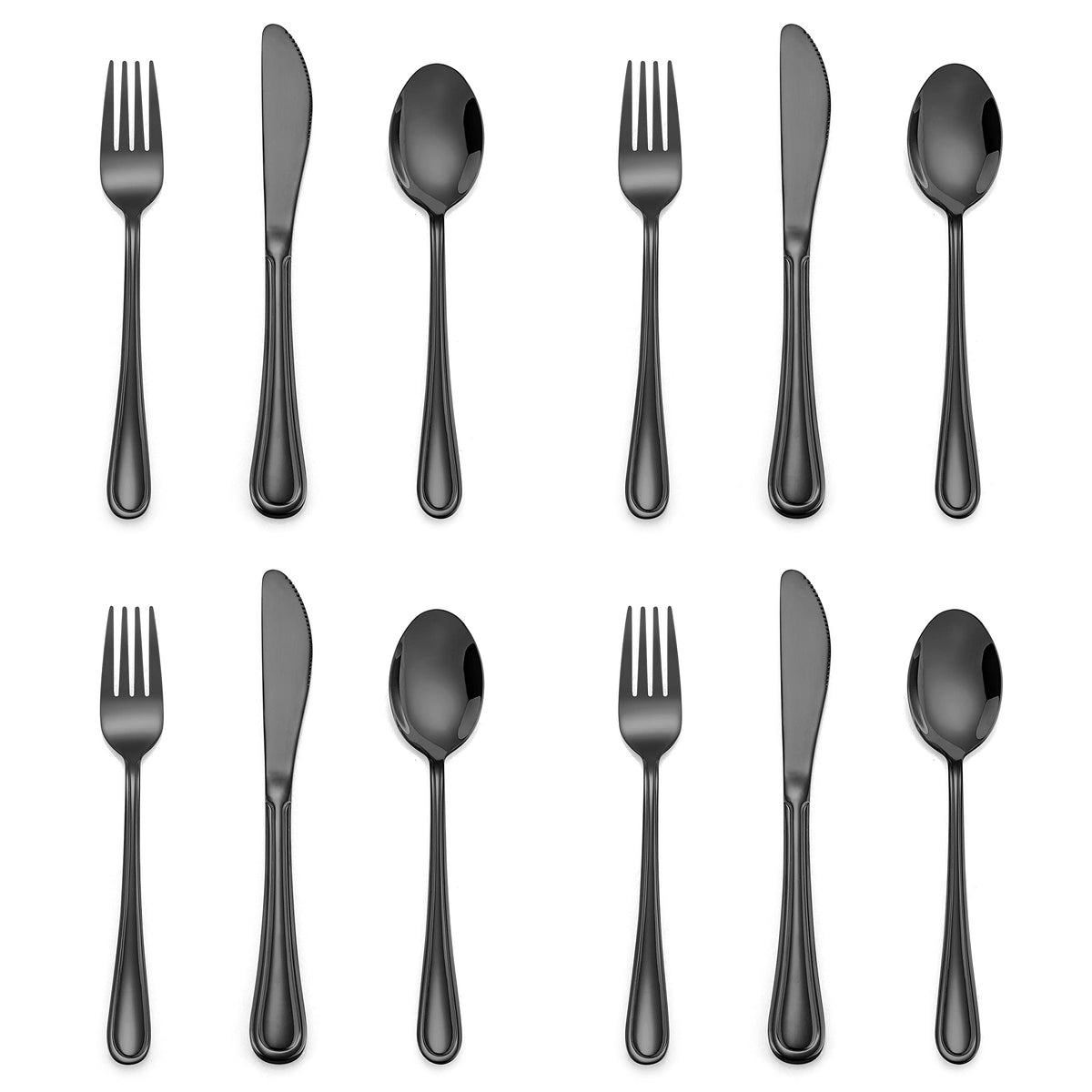 E-far 12-piece black kids silverware set packaged for gifting and storage