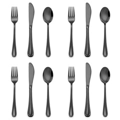 E-far 12-piece black kids silverware set packaged for gifting and storage