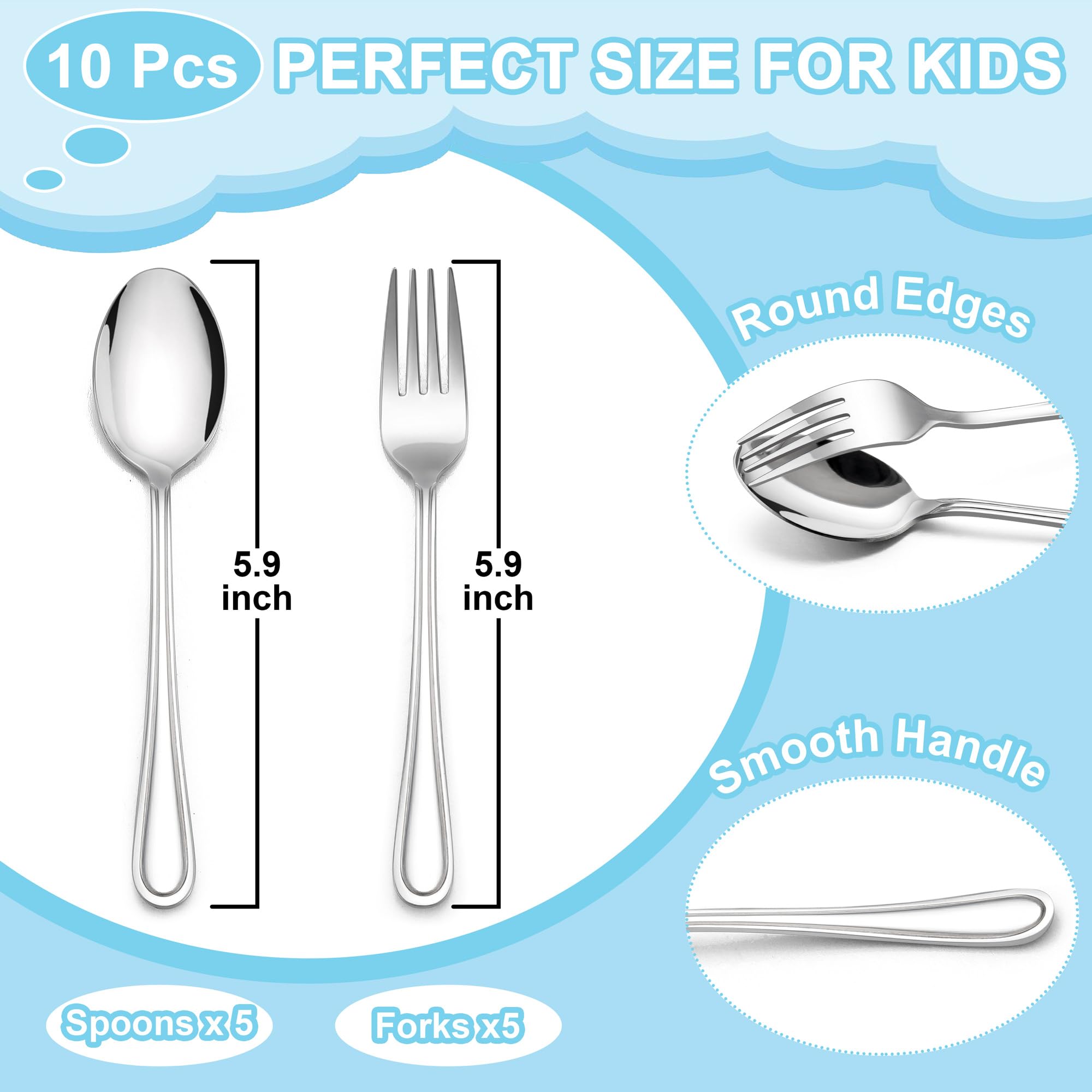 E-far kids stainless steel silverware designed for growing eaters