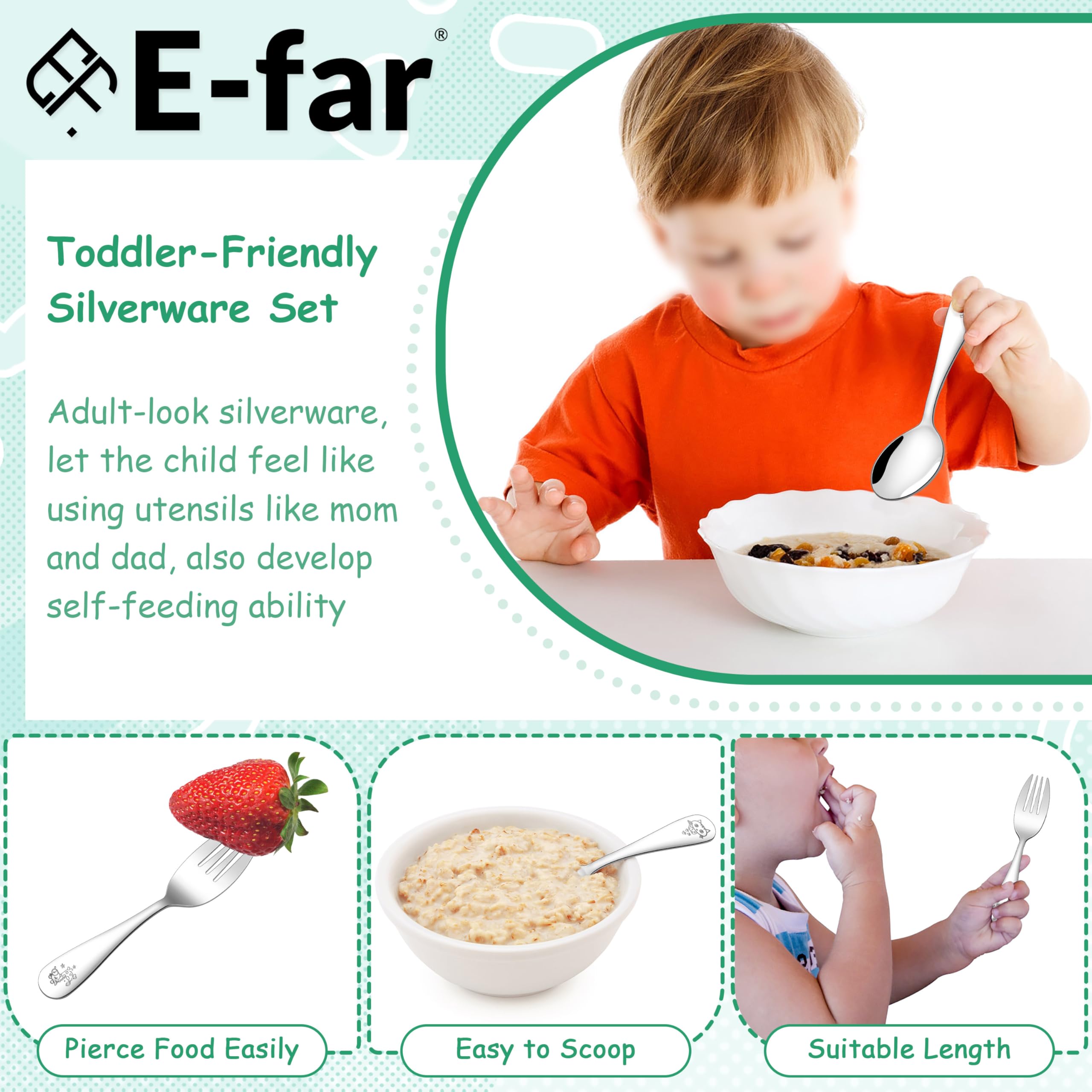Bright silver color of E-far set appeals to kids during meals