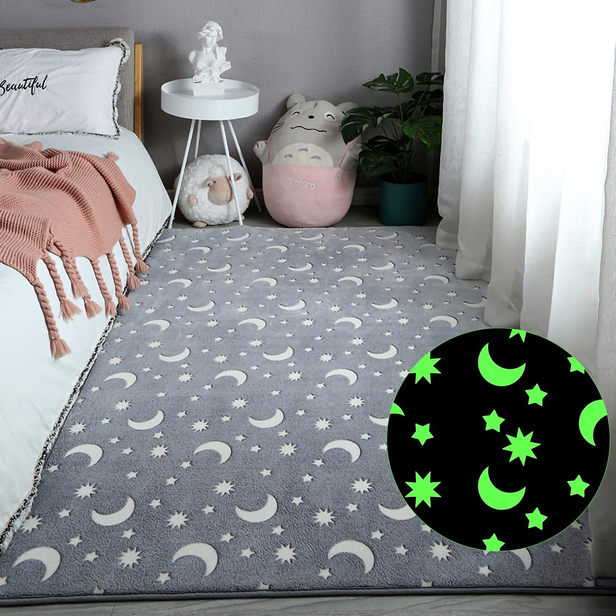 Eanpet glow-in-the-dark star rug with moon design for kids' playtime