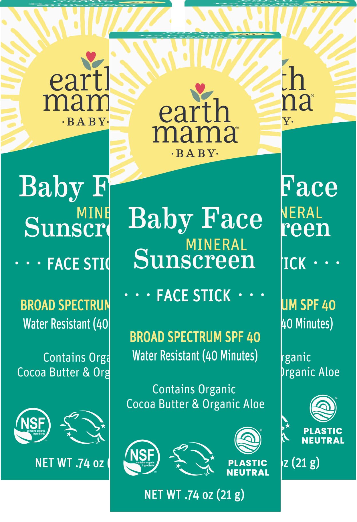 Earth Mama Baby Face Mineral Sunscreen Stick SPF 40 ready for easy application