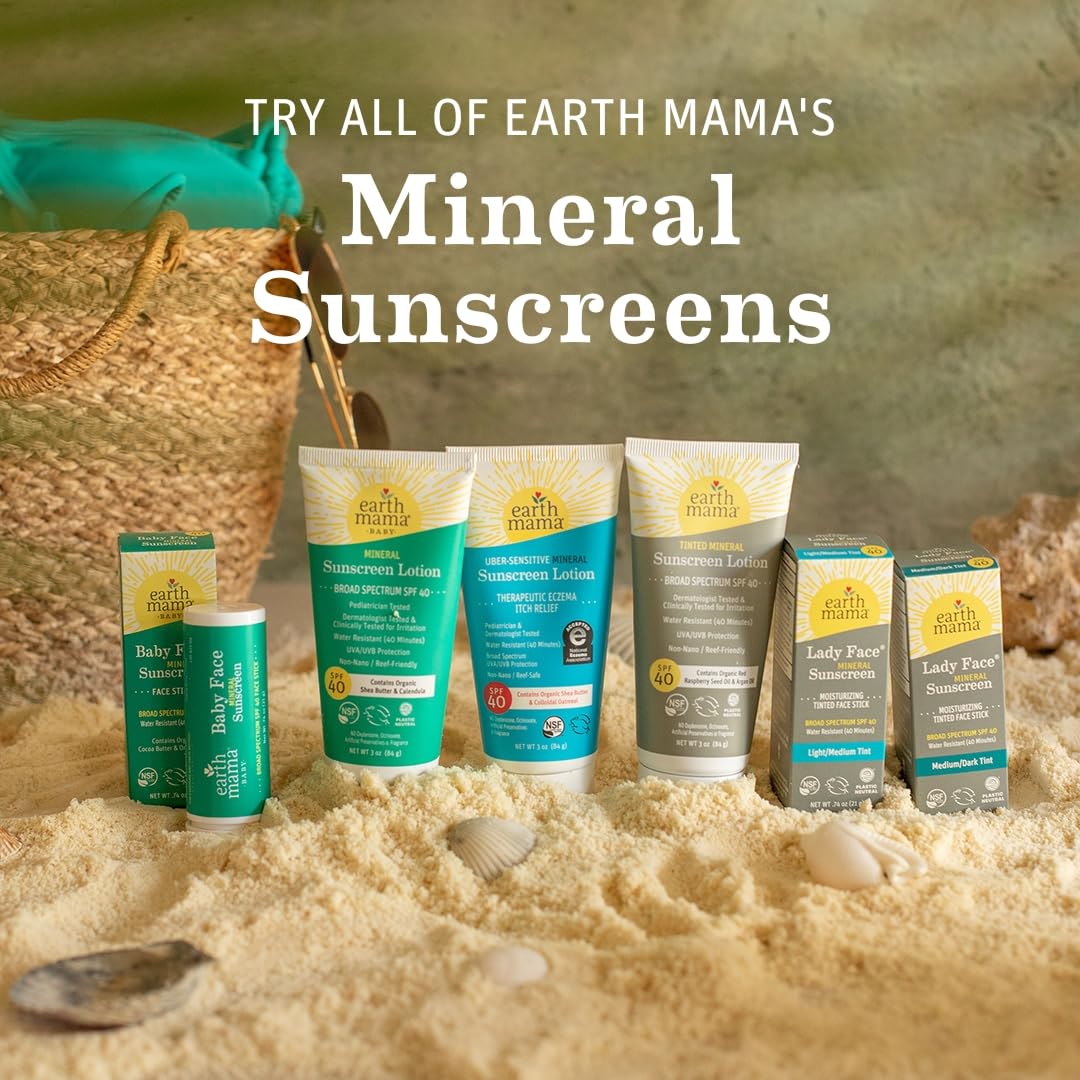 Earth Mama Baby Mineral Sunscreen Lotion natural ingredients like raspberry and pomegranate oils.