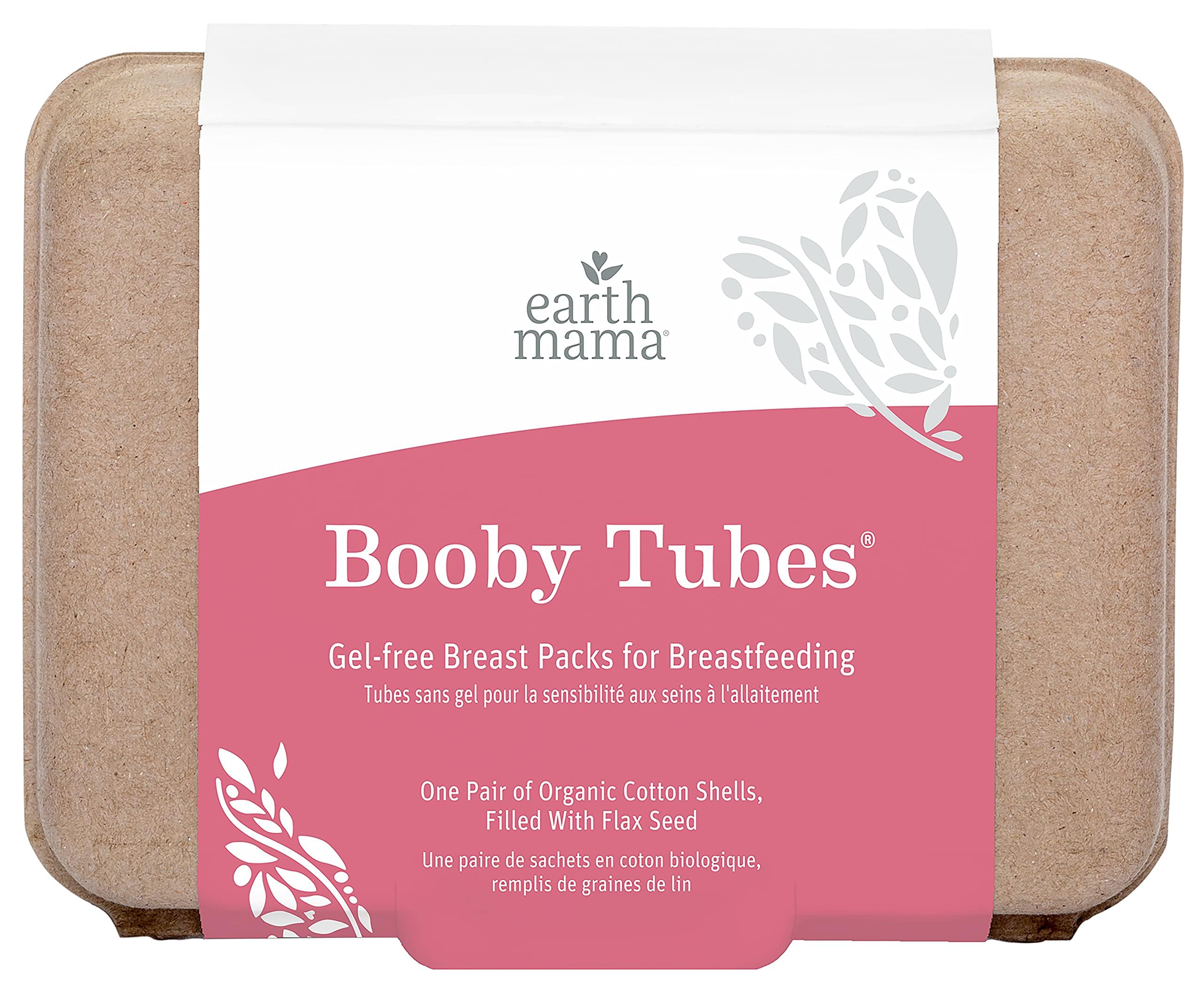 Earth Mama Booby Tubes box with packs, ready for breastfeeding comfort.