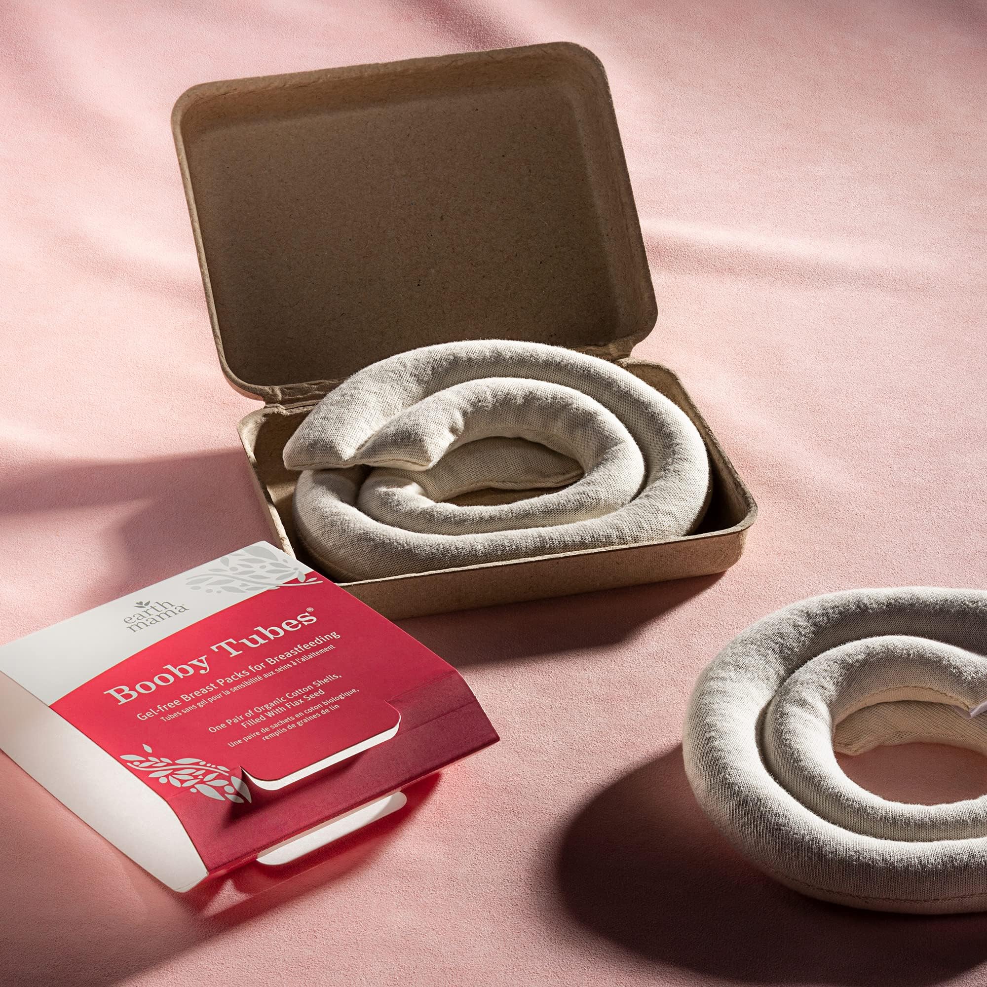 Earth Mama Booby Tubes in-use in bra for discreet warmth.
