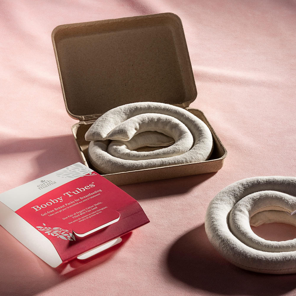 Earth Mama Booby Tubes in-use in bra for discreet warmth.