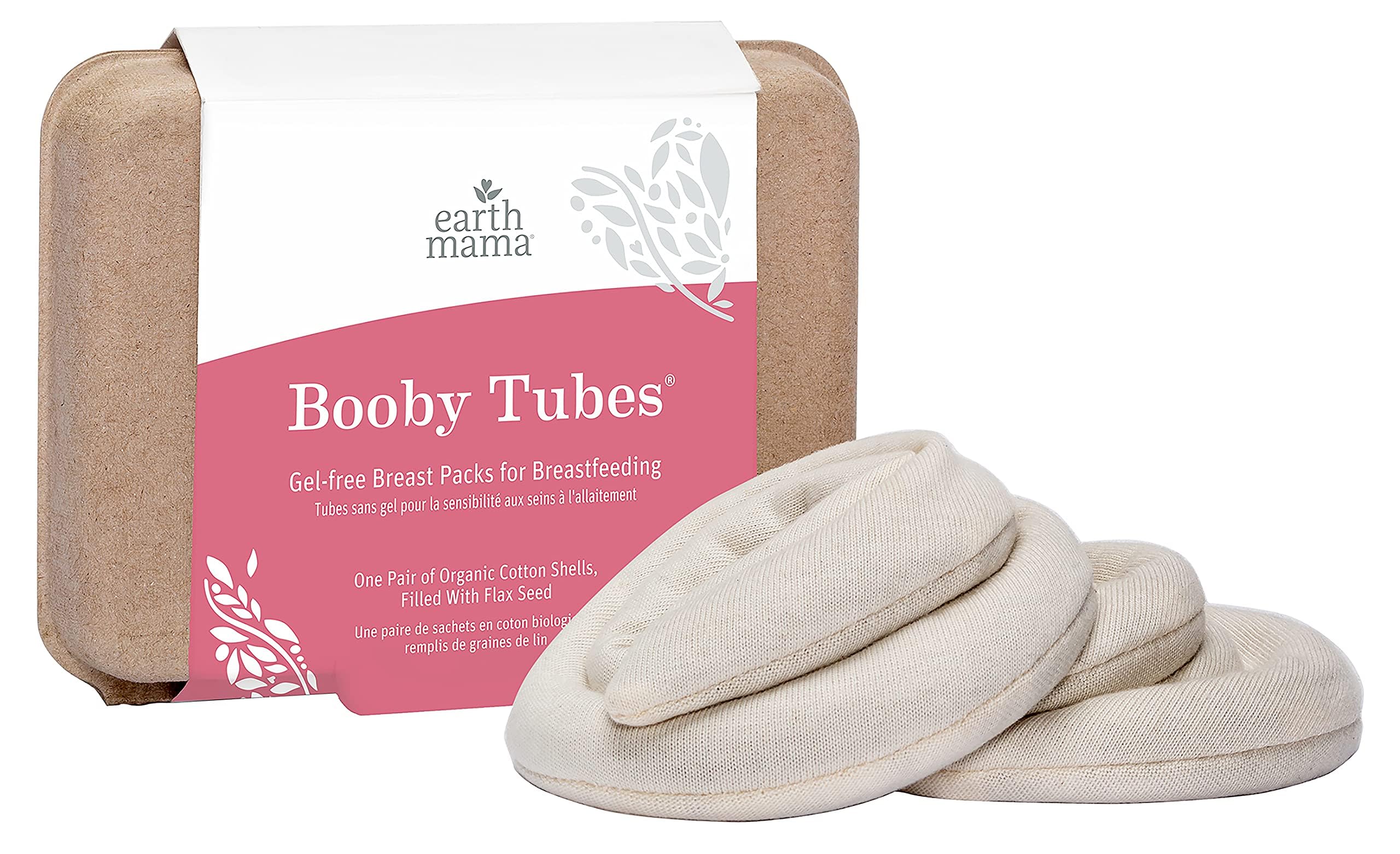 Earth Mama Booby Tubes warm pack in hand provides moist heat relief.