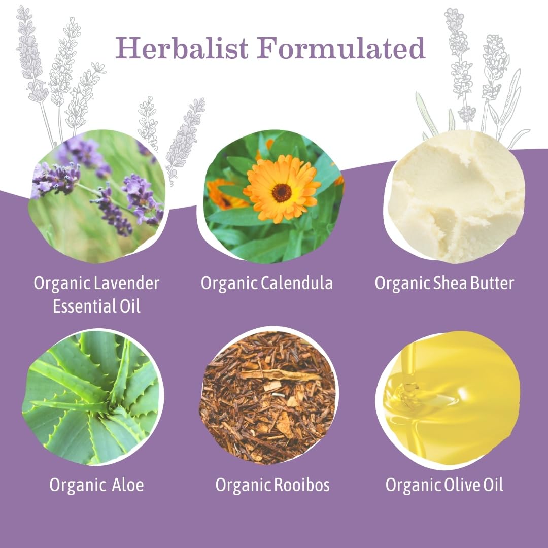Ingredients list highlights calendula aloe and rooibos in Earth Mama lotion