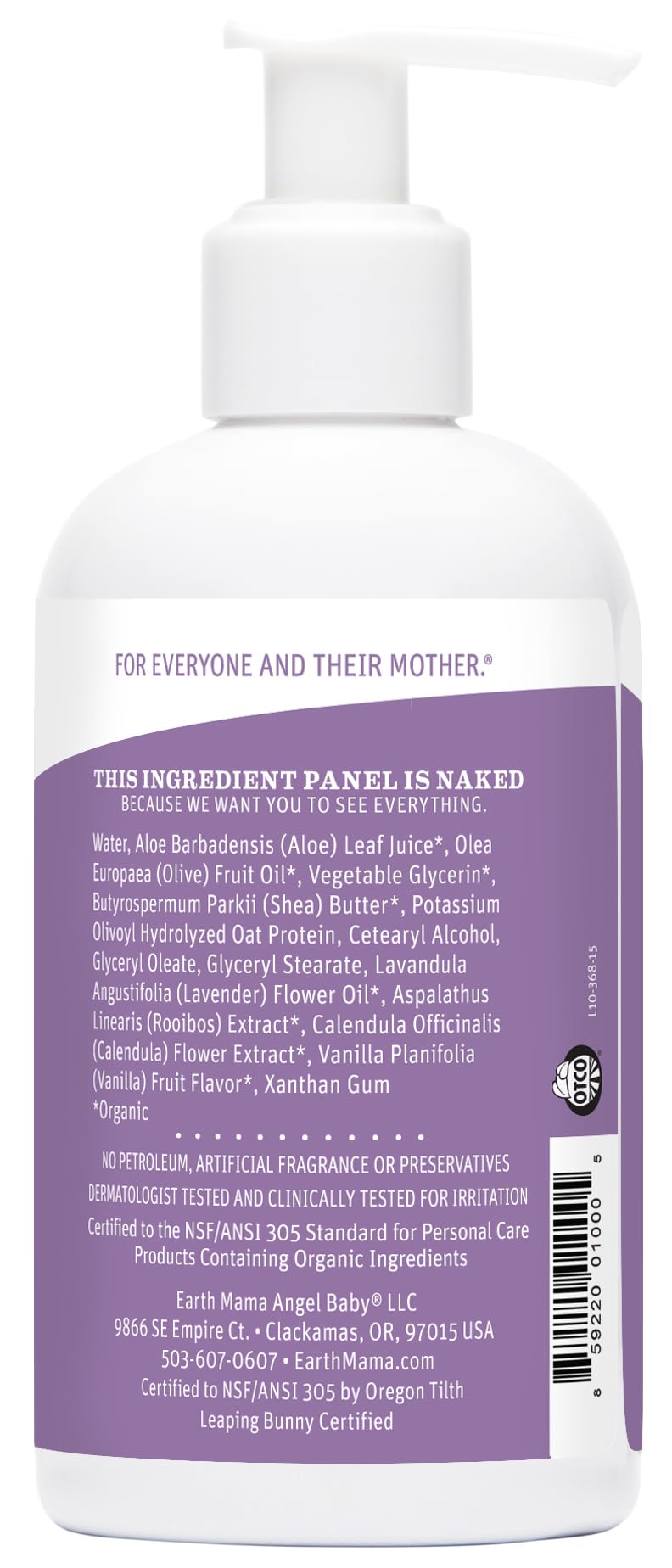 Organic shea in Earth Mama Calming Lavender lotion supports moisture retention