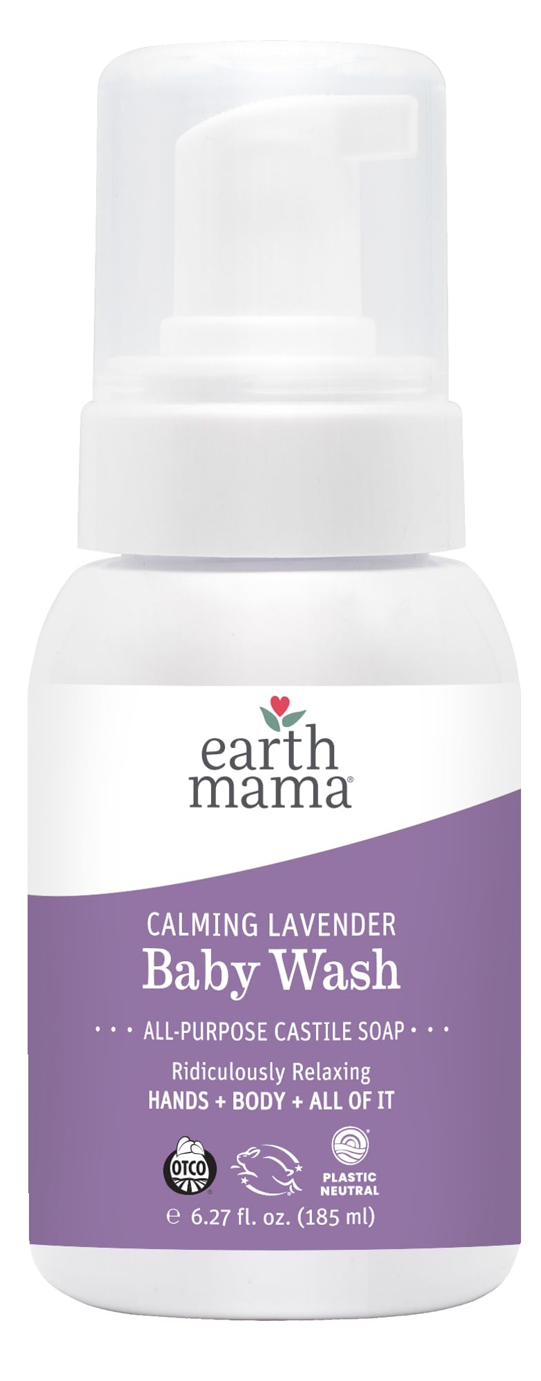 Earth Mama Calming Lavender Baby Wash bottle with foaming pump for gentle cleansing