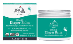 Earth Mama Diaper Balm jar close-up for gentle diaper area care.