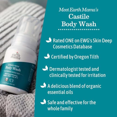 Earth Mama family-use bathroom scene; safe, moisturizing wash for everyone.