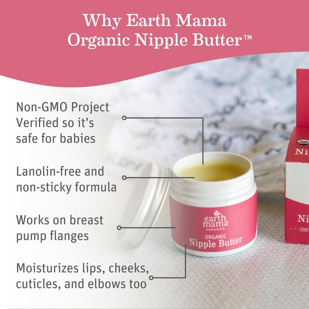 Earth Mama Organic Nipple Butter 3-pack packaging highlights cost-effective postpartum care.
