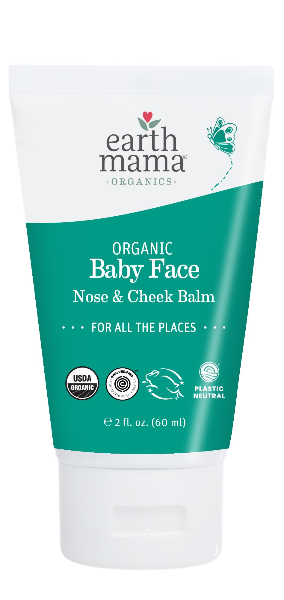 Earth Mama Organic Balm tube soothing a baby's dry cheeks