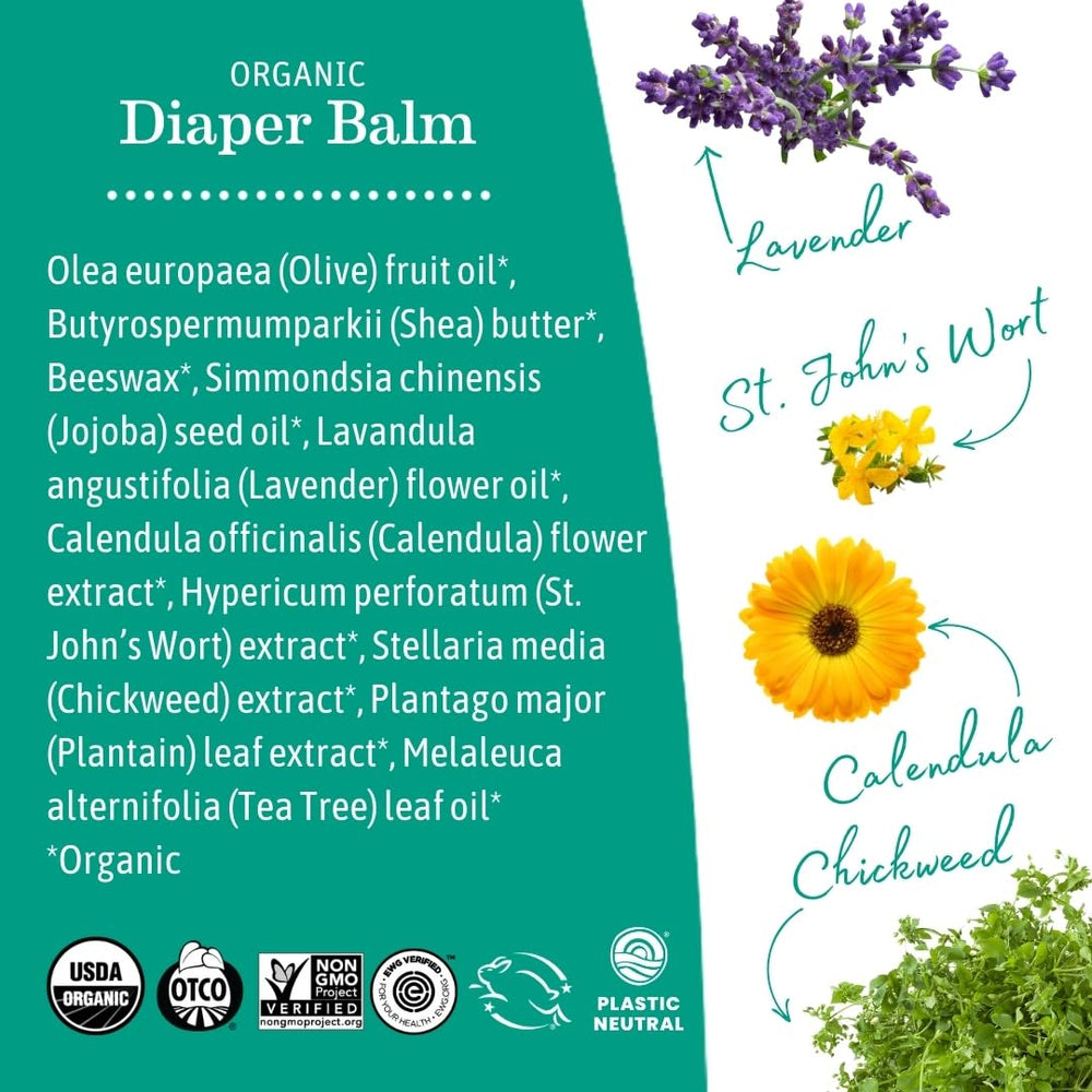 Earth Mama Organic herbs illustrated highlighting lavender and tea tree.