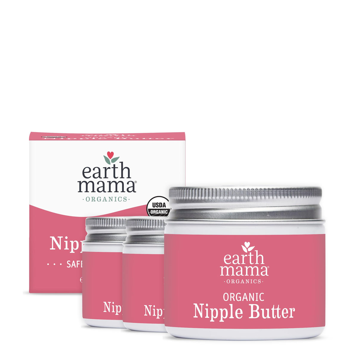 Earth Mama Organic Nipple Butter tub offers soothing, organic care for nursing nipples.