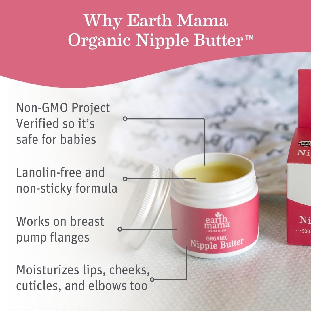 Earth Mama Organic Nipple Butter tube dispense illustrating easy nursing application