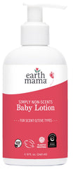 Earth Mama Simply Non-Scents Baby Lotion bottle provides fragrance-free hydration for sensitive skin.