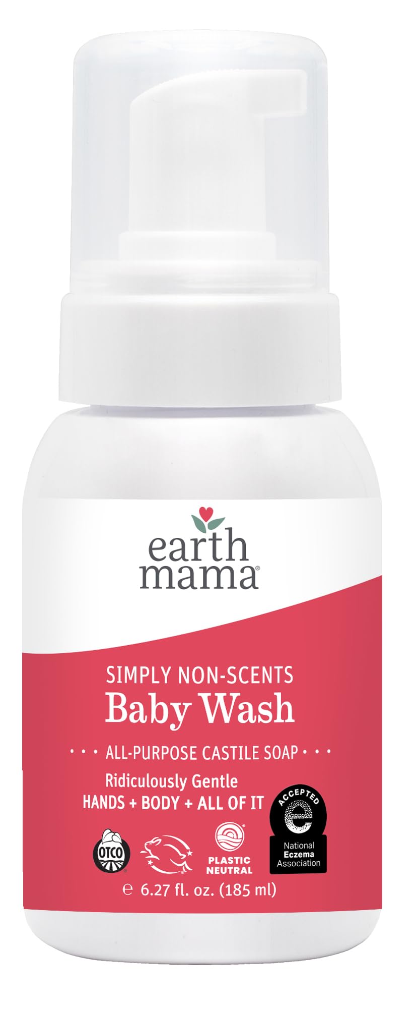 Earth Mama Simply Non-Scents Castile Baby Soap foaming pump for gentle cleansing