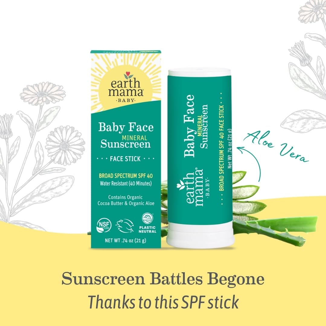 Close-up of Earth Mama Baby Face Sunscreen Stick packaging