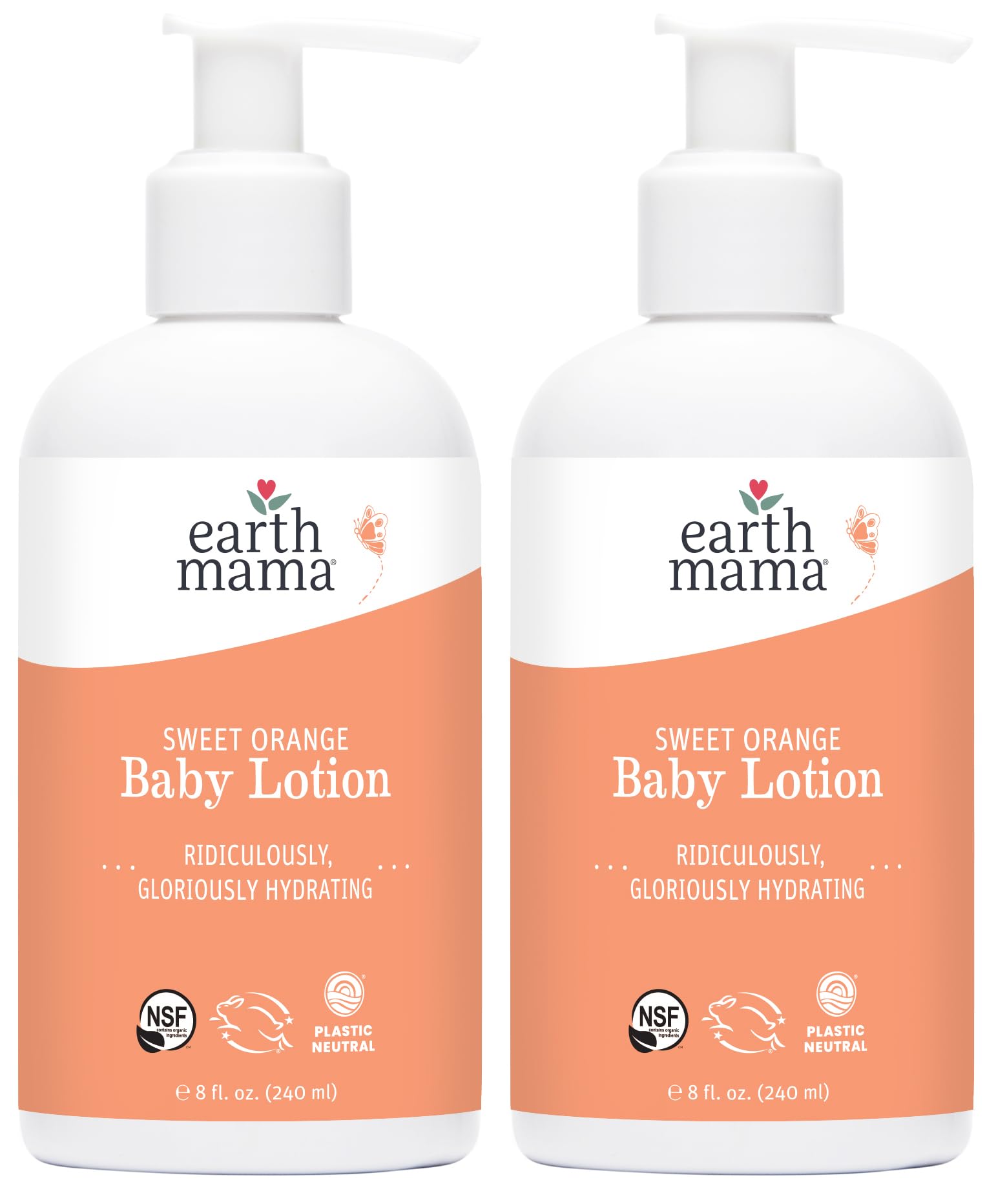 Earth Mama Sweet Orange Baby Lotion bottle front for gentle daily hydration