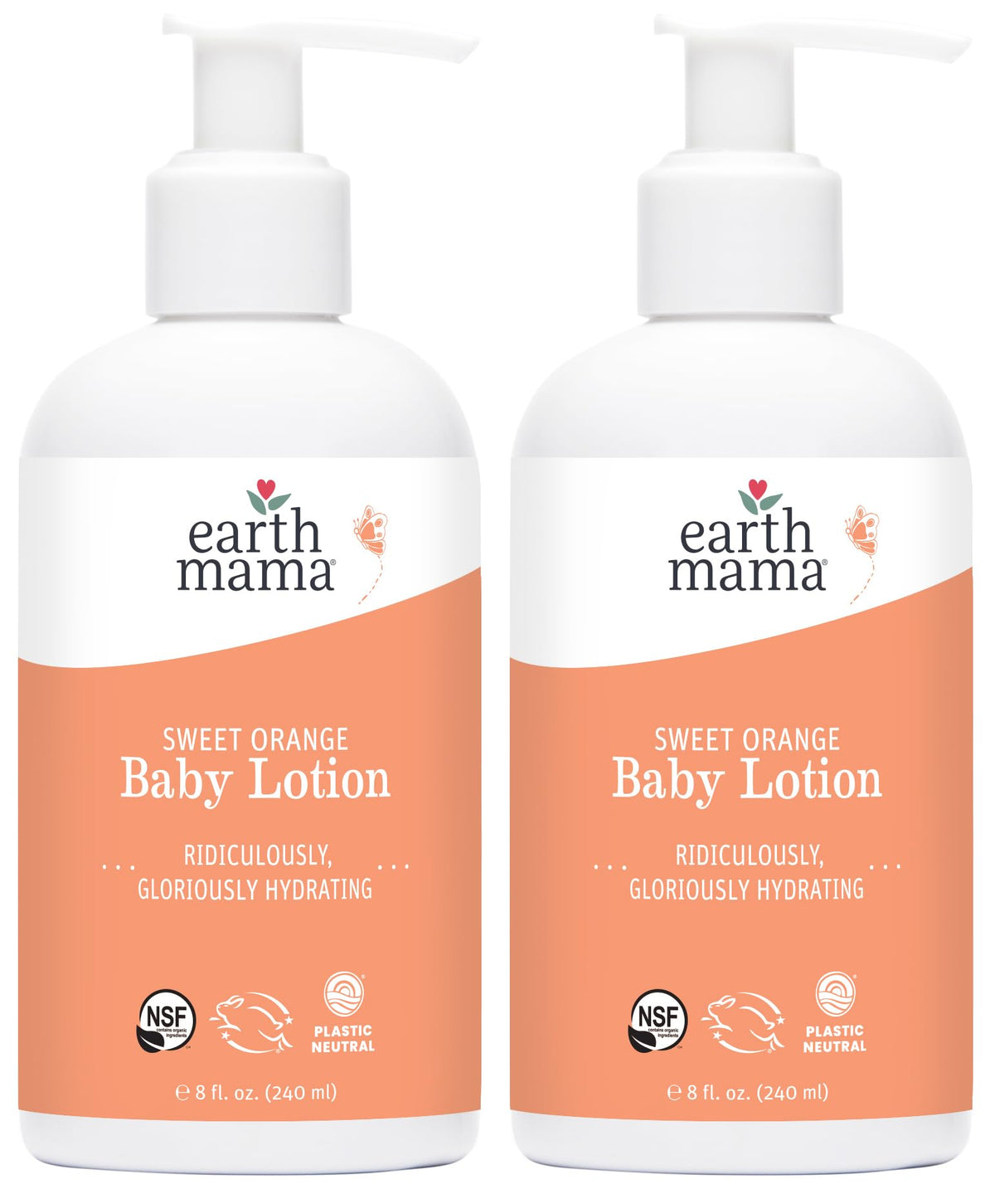 Earth Mama Sweet Orange Baby Lotion bottle front for gentle daily hydration