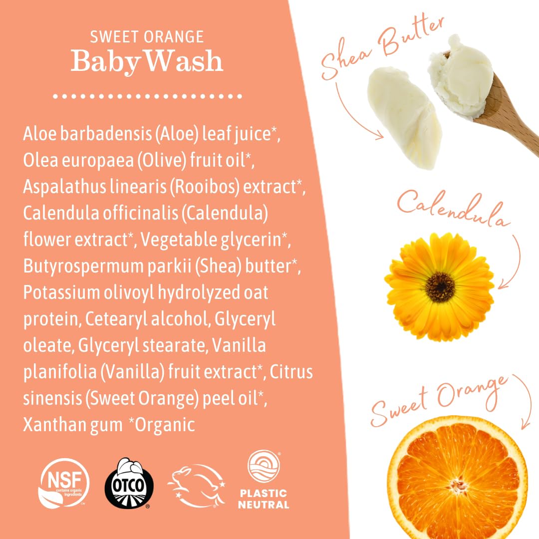 Earth Mama Sweet Orange Baby Lotion ingredients label showing organic oils and calendula