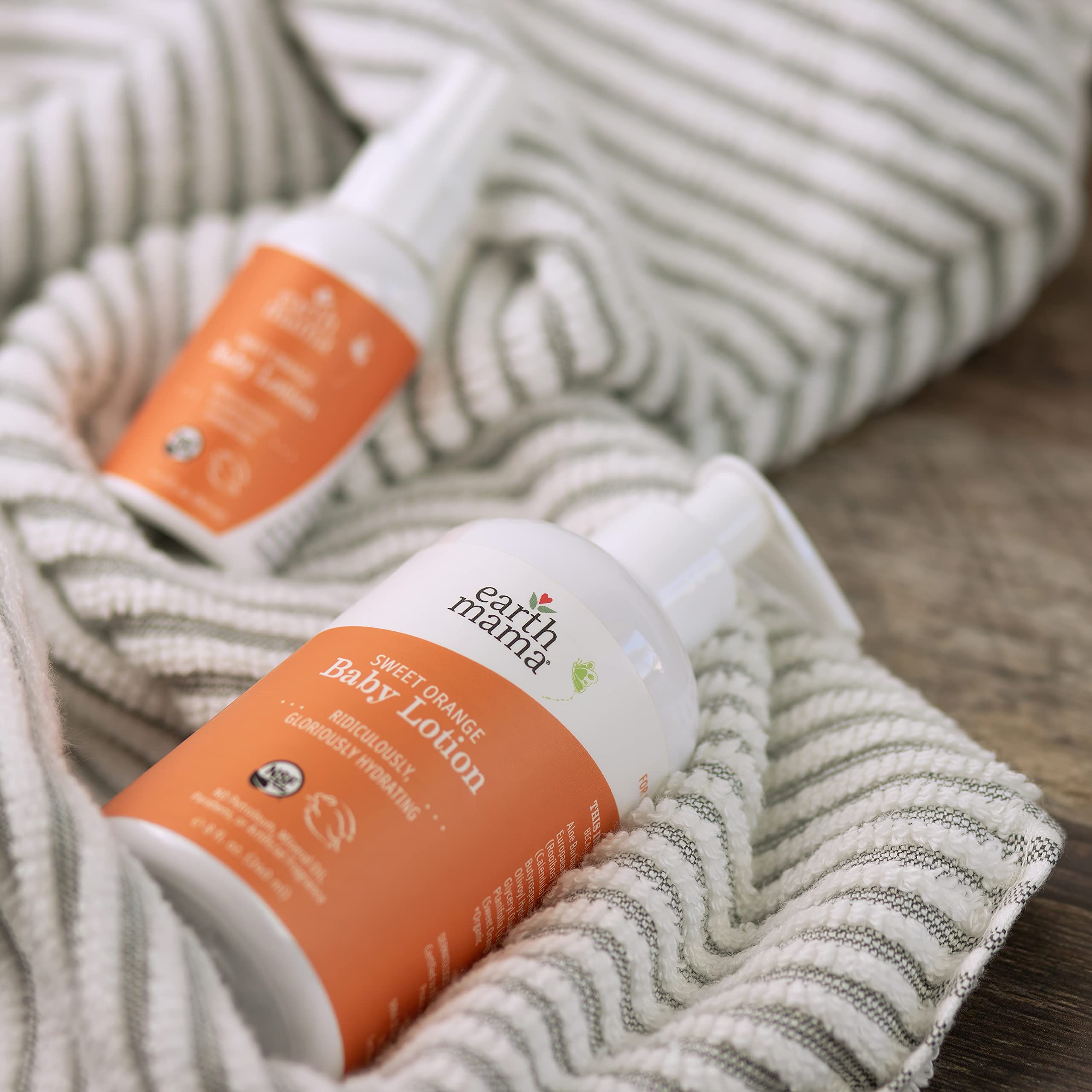 Two-pack box of Earth Mama Sweet Orange Baby Lotion for family use