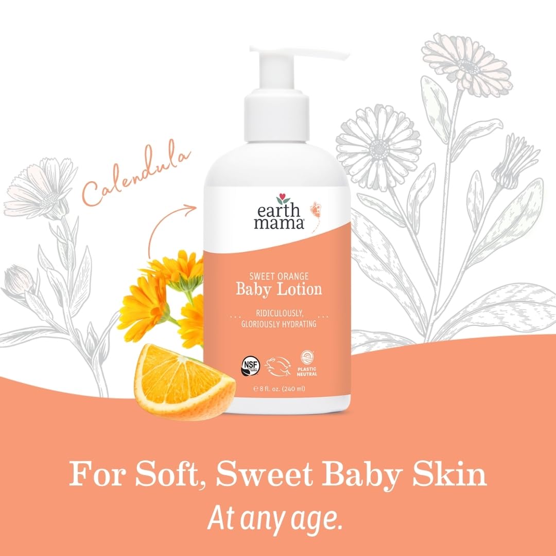 Scent profile of Earth Mama Sweet Orange Baby Lotion vanilla citrus light aroma.