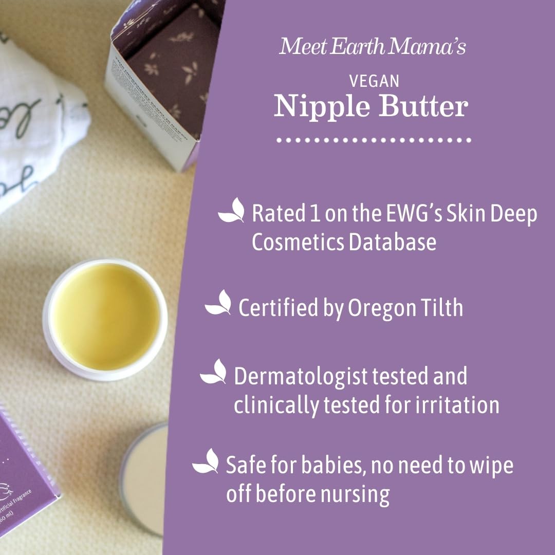 Earth Mama Vegan Nipple Butter calendula image emphasizes soothing natural ingredients.