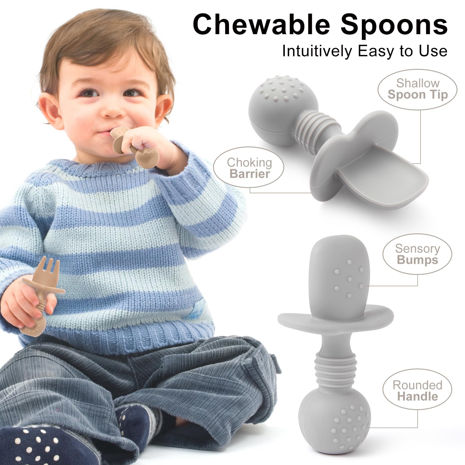 Eascrozn forks with protective barrier help prevent deep mouth insertion for safer self-feeding