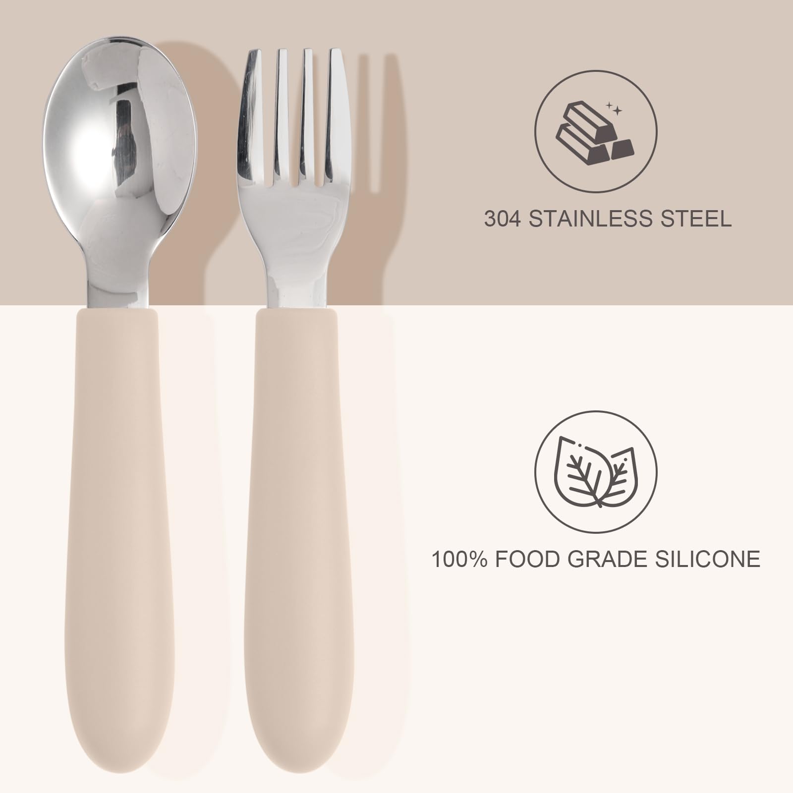 Eascrozn utensils featuring rounded edges for gentle feeding safety.