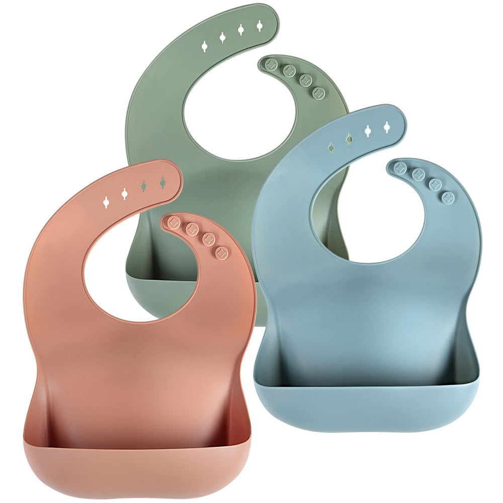 Eascrozn silicone baby bibs set of 3 in colorful colors, ready for mess-free meals.