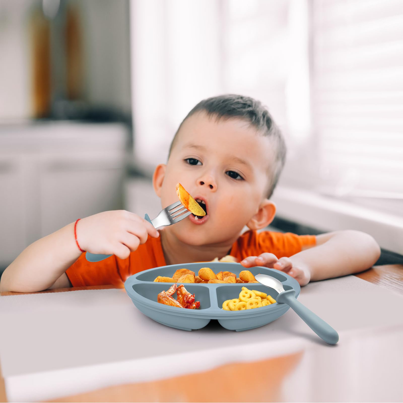 Eascrozn toddler spoons with thick, easy-grip handles for small hands.
