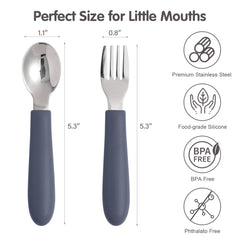 Eascrozn toddler utensils with silicone handles for a secure grip.