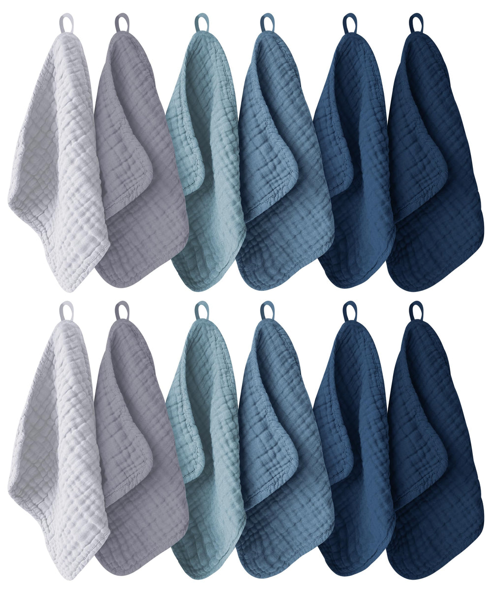Ease Cubs 12-pack slate washcloths for gentle baby cleansing.