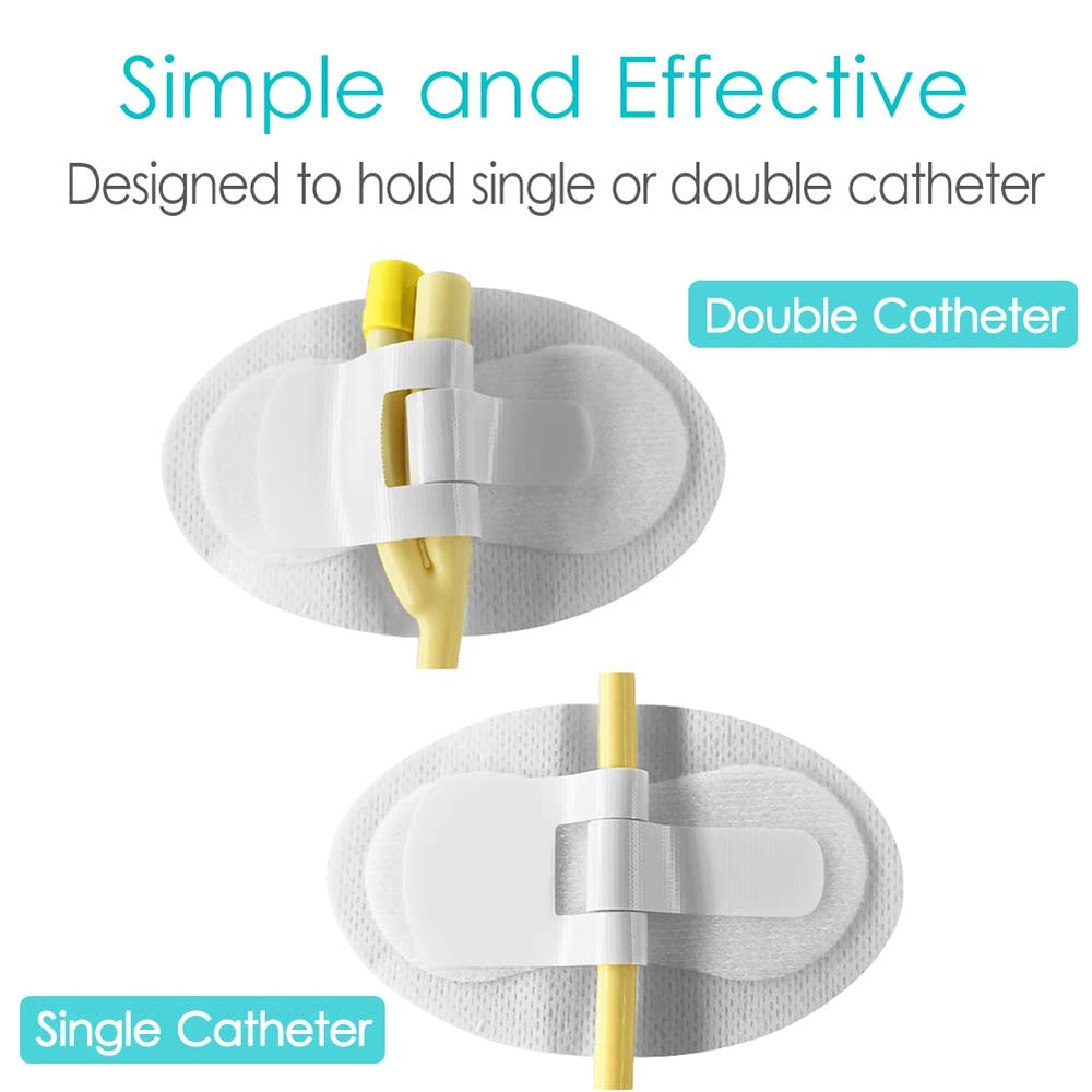Hook and loop adhesive stabilizer secures tubes with adjustable hold