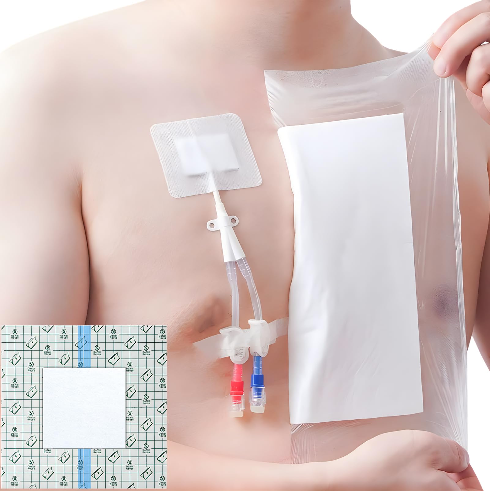 EaseToU dialysis shower cover with center pad for gentle skin contact during changes