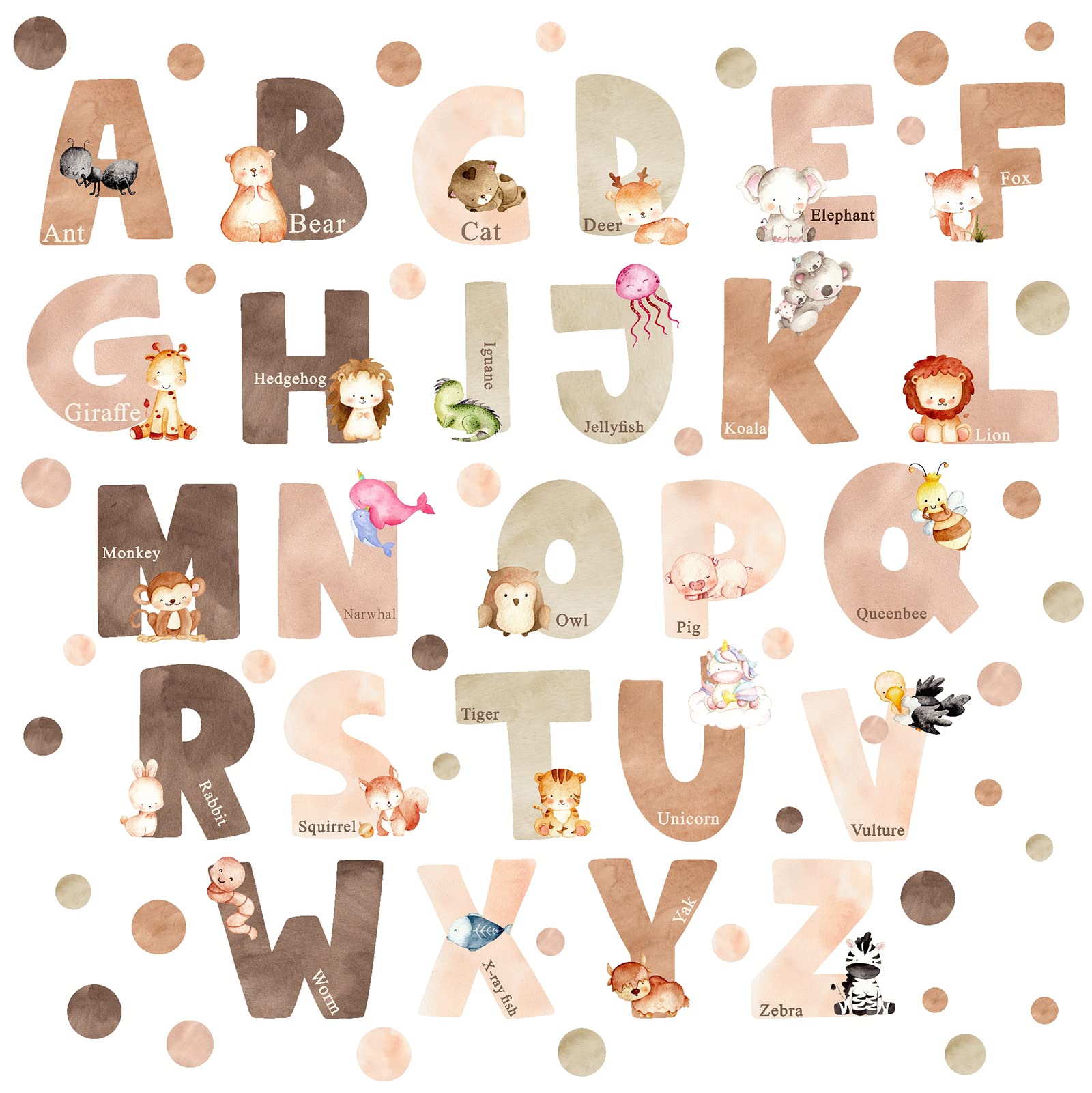 Easma animal alphabet wall decals on a child's wall for early literacy.