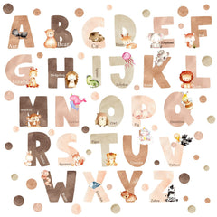 Easma animal alphabet wall decals on a child's wall for early literacy.