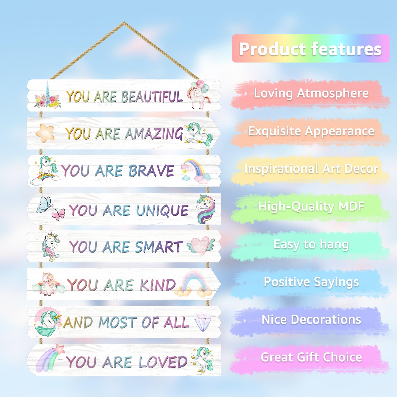 Easozoom rainbow elephant affirmation sign for kid spaces, fostering a positive mood