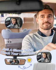 Eassky baby car mirror rotates 360 degrees for flexible viewing angles.