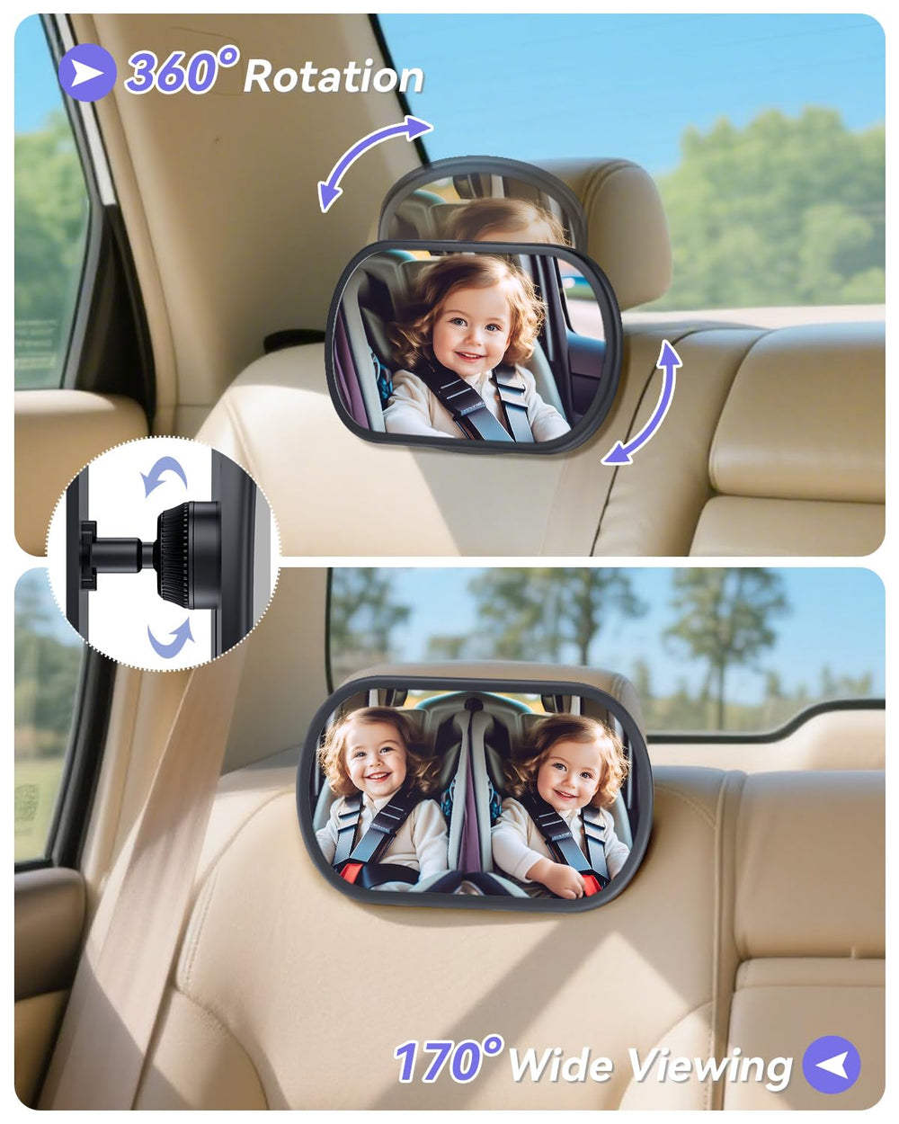Eassky mirror's anti-glare design reduces glare from sun or headlights.