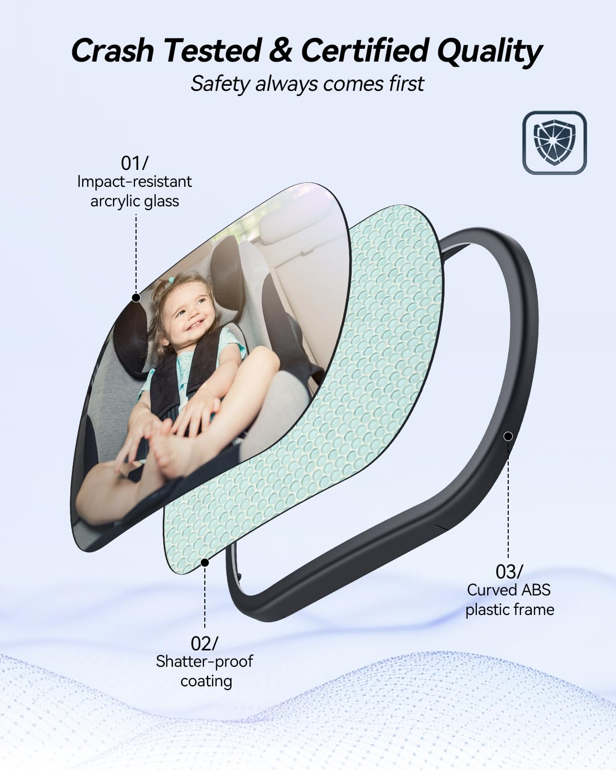 Eassky mirror features shatterproof ABS frame for durable rearview safety.