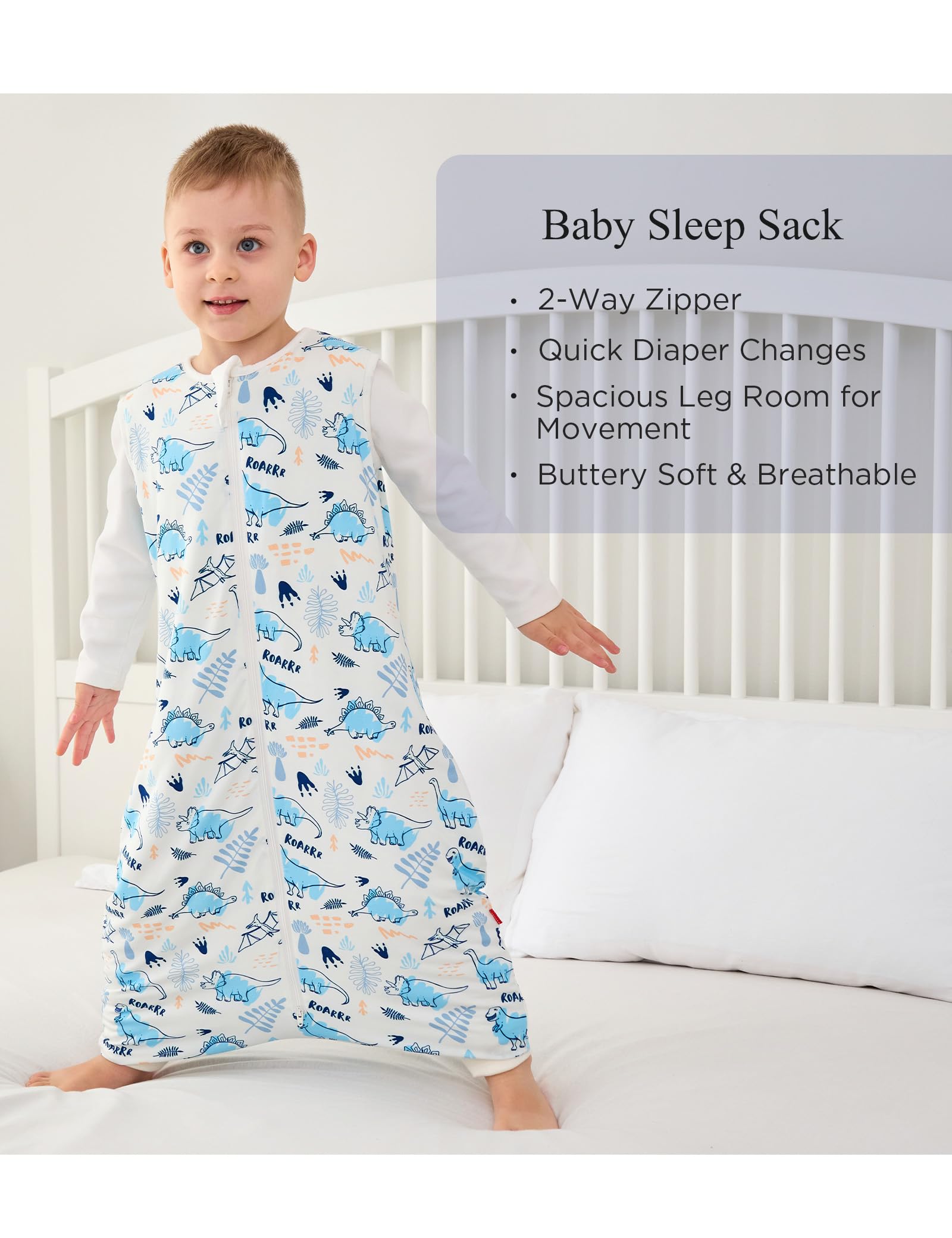 EASWEET sleep sack with legs, side view, sleeveless design helps prevent overheating.