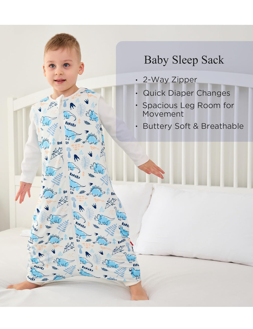 EASWEET sleep sack with legs, side view, sleeveless design helps prevent overheating.